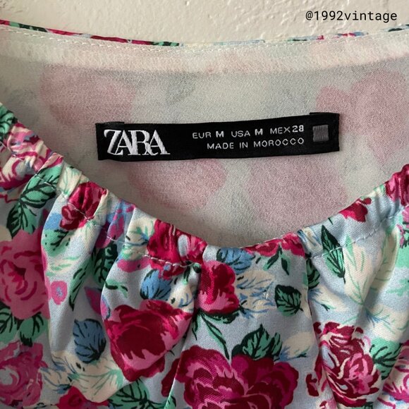 ZARA Floral Print Slip Dress Pink Blue Satin  | Size M - Picture 6 of 10